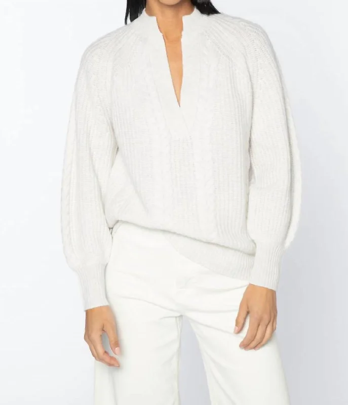 Women's Elegant Apparel Cable Splitneck Crew Sweater In Whisper