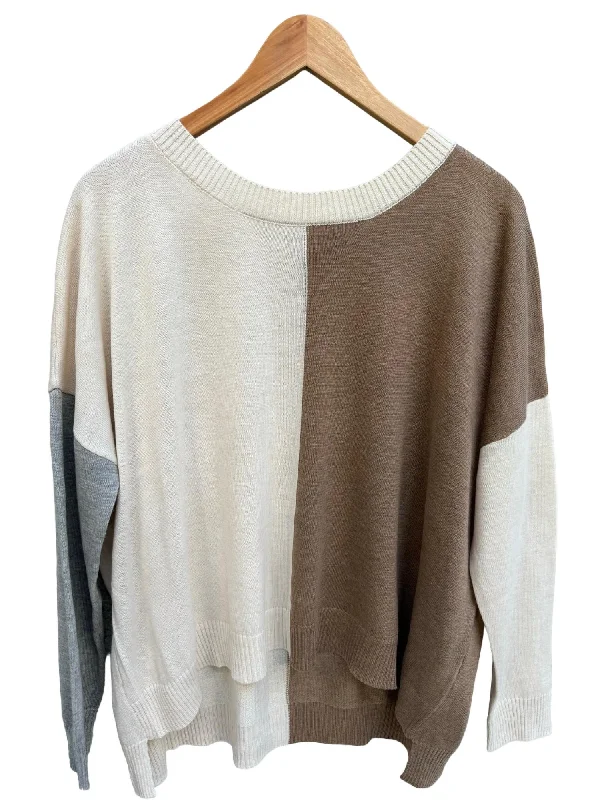 Online Boutiques Affordable Women's Colorblock Sweater In Tan