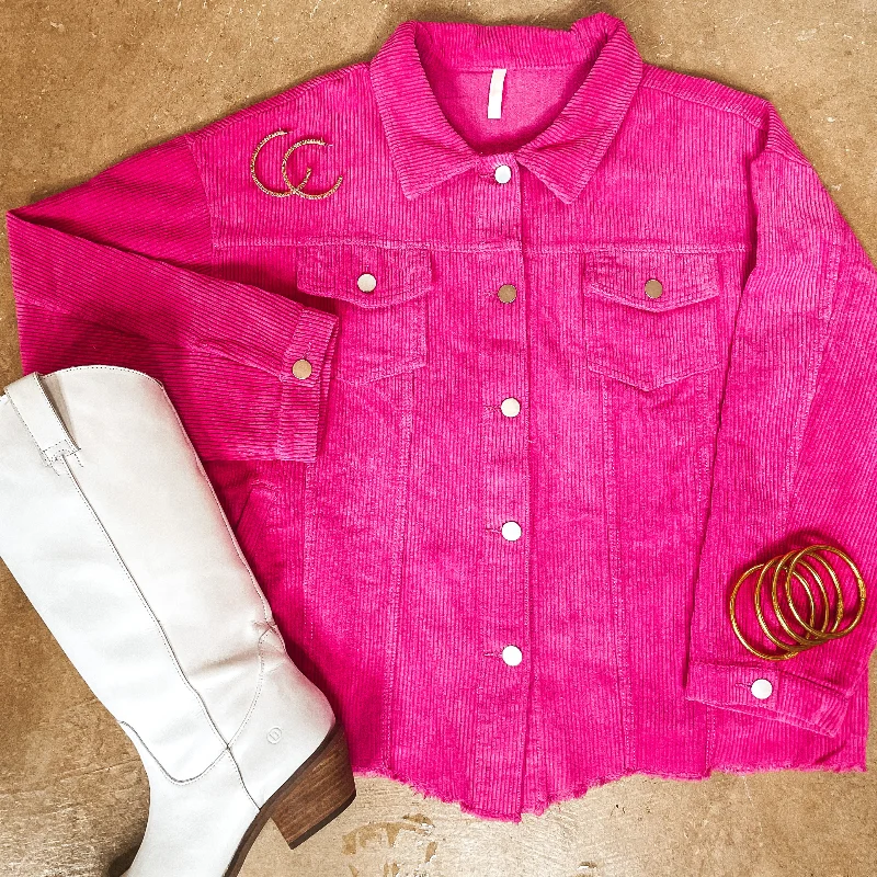 Affordable Fashion for Women Out For A Drive Button Up Corduroy Shacket in Hot Pink