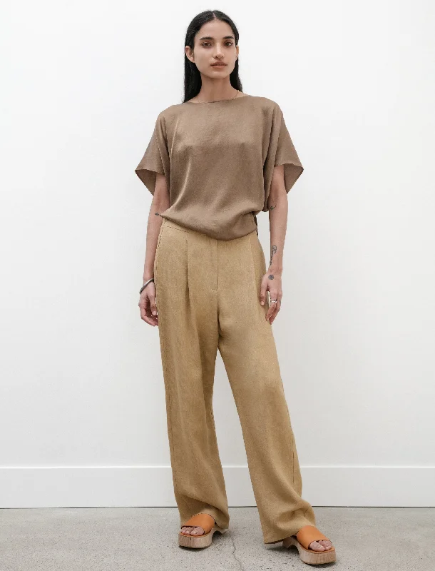 Women's Office Attire Work Pants Crepe Linen Caffe Latte