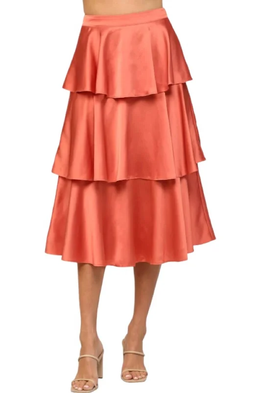 Women's Outerwear Apparel Tiered Satin Skirt In Coral