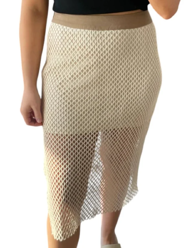 Women's Clothes For Work Net Midi Skirt In Natural