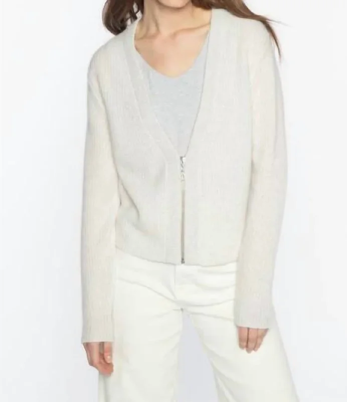 Clothes For Sale Cashmere Crop Lurex Trim Zip Cardigan In Whisper