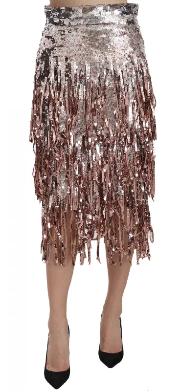 Women's Layered Outfit Dolce & Gabbana Metallic Sequin Tulle High-Waist Midi Women's Skirt