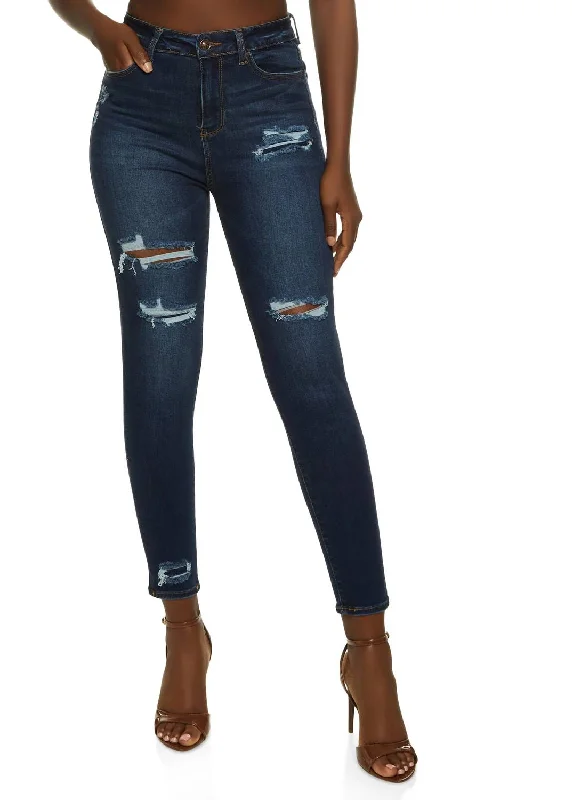 Early Bird Offer Skinny Distressed Jeans In Dark Wash