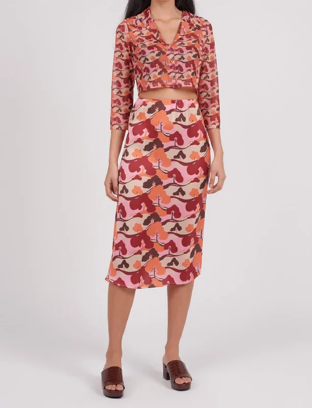 Women's Night-Out Outfit Tree Print Satin Skirt In Multi