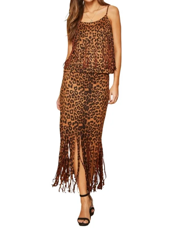 Women's Functional Apparel For Outdoor Activities Leopard Fringe Skirt In Brown