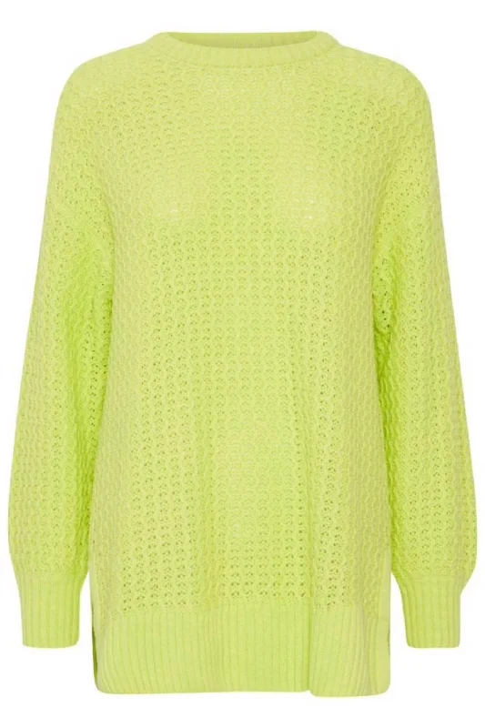 Women's Sporty Chic Clothes Women's Split Hem Sweater In Lime