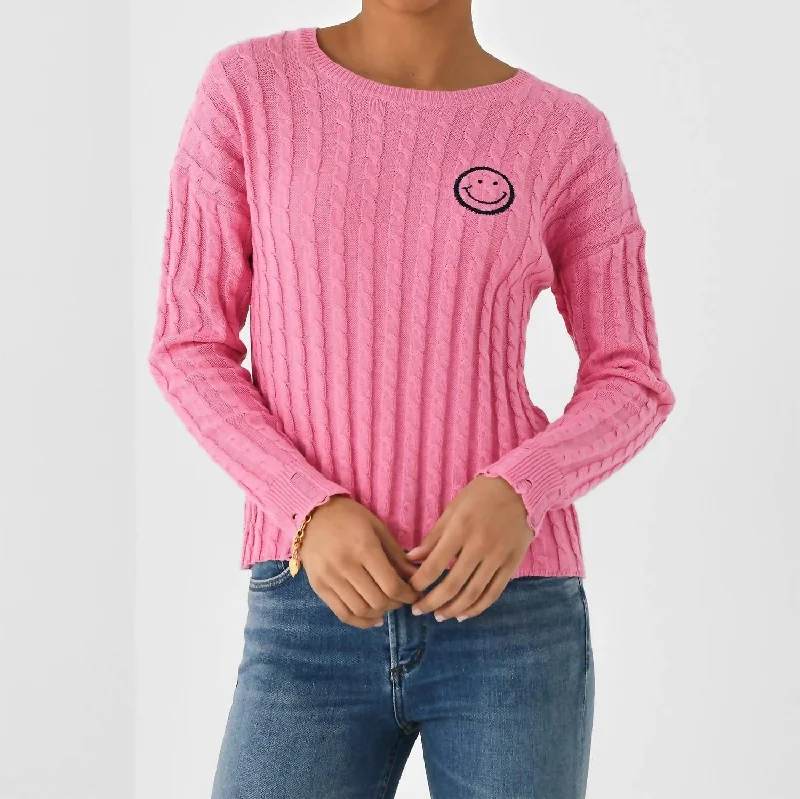 Women's Activewear for Exercise and Sports Cable Varsity Smiley Crew Sweater In Malibu/navy