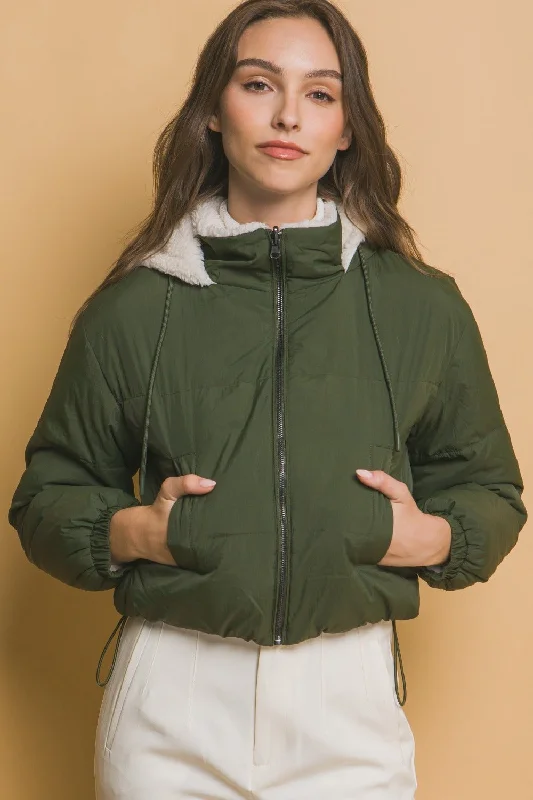 Women's Clothing Stores Cropped Sherpa Reversible Jacket