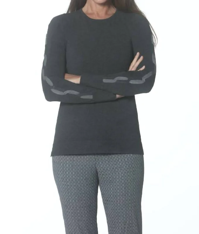 Trendy Online Boutiques Cabled Crewneck Sweater In Charcoal