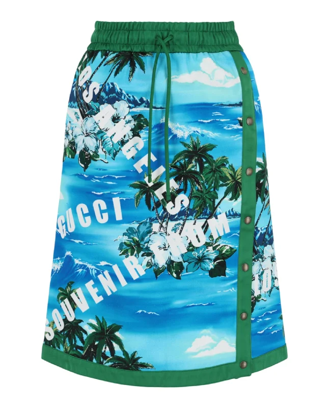 Women's Clothing Sale Online Hawaiian Printed Knee-Length Skirt