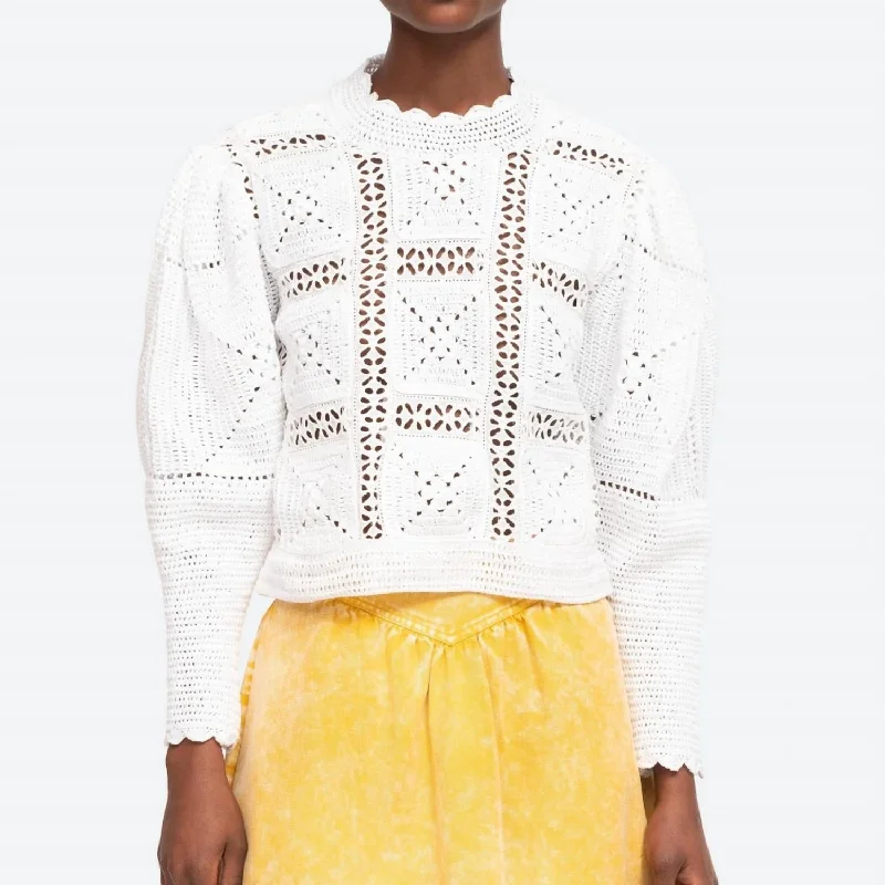 Flash Sale Online Corinne Crochet Long Sleeve Sweater In White