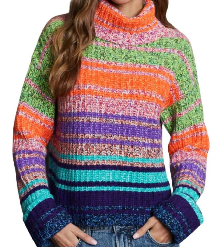 Women's Sporty Clothes Gradient Marled Cowl Neck Sweater In Bright Combo