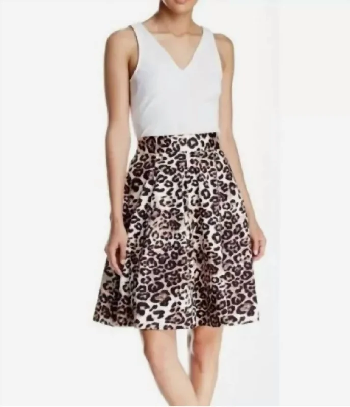 Holiday Special Offers Animal Print Full A-Line Skirt In Ivory/brown