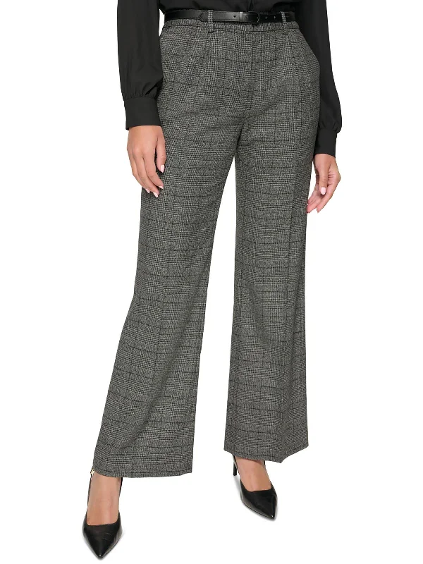 Stylish Women's Garments For Holidays Petites Womens High Rise Glen Plaid Wide Leg Pants