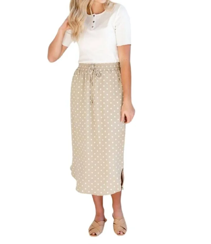 Women's Casual Dresses Deena Polka Dot Midi Skirt In Tan/white