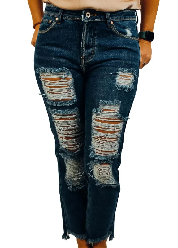 Women's High-Fashion Clothes Distressed Boyfriend Jean In Blue