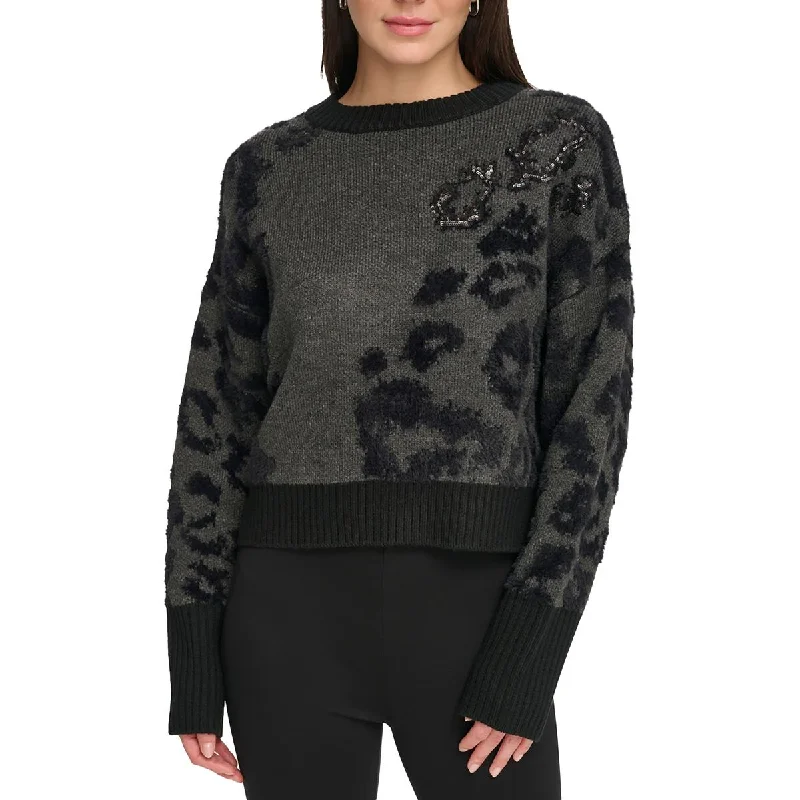 Easygoing Women's Style Womens Sequined Printed Crewneck Sweater