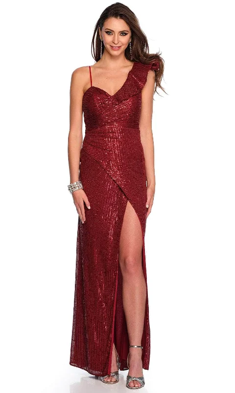 Women's Elegant Evening Attire Dave & Johnny 11214 - One Shoulder Wrapped Prom Gown