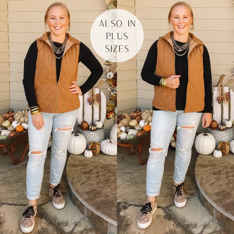 Women's Clothing for Every Occasion Headed To Denver Zip Up Quilted Vest in Camel Brown