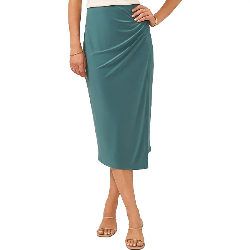 Women's Classic Outfit Womens Faux Wrap Below Knee Midi Skirt