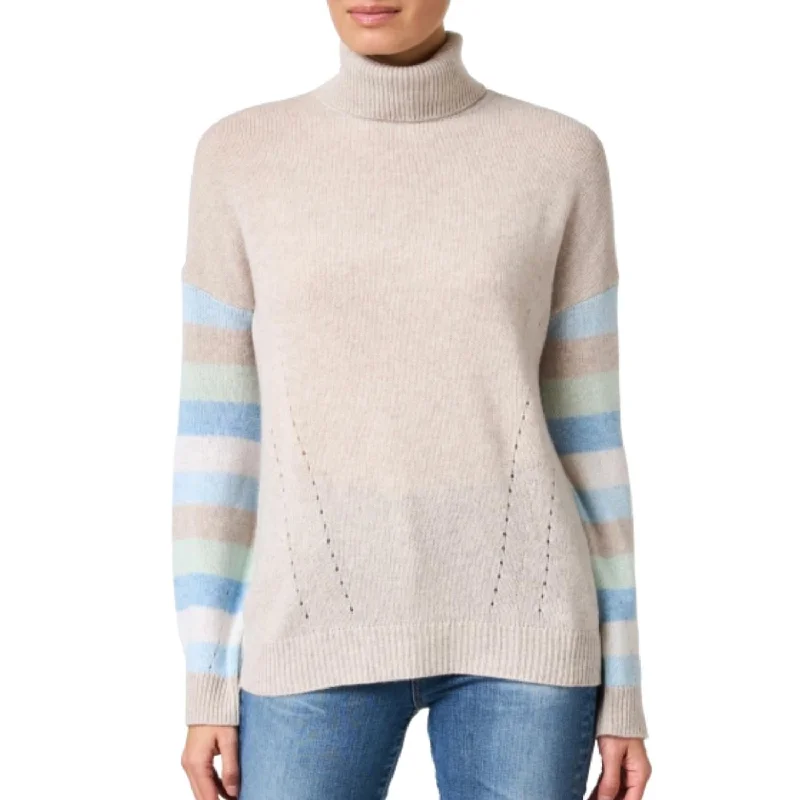 Versatile Women's Clothing for All Occasions Stripe Sleeve Turtleneck Sweater In Agate Multi