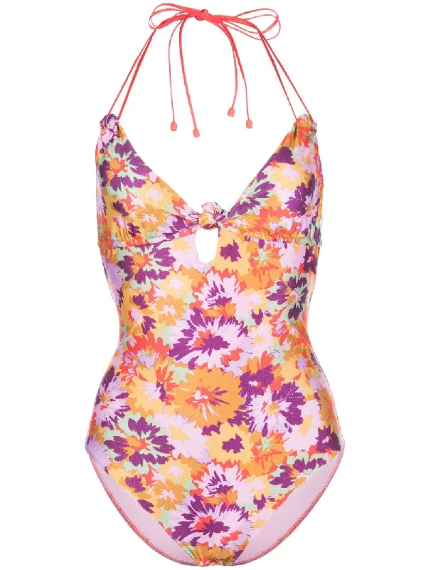 Women's Active Outfit For Fitness Zimmermann Violet Knotted 1Pc Mustard Multi Floral