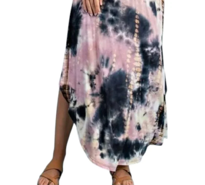 Stylish Loungewear for Women Tie Dye Smocked Waistband Maxi Skirt In Multi Color