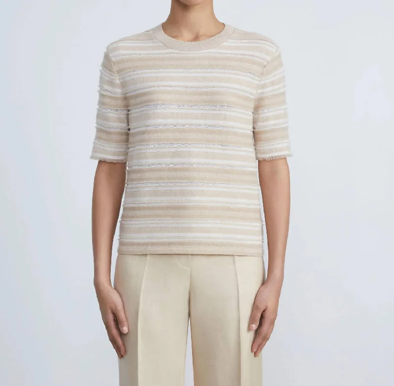 Fashion-forward Women's Wear Voile Stripe Jacquard Fringed Sweater In Dune