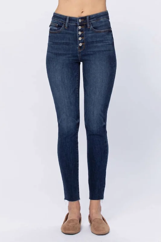 Flash Discount High Rise Button Fly Jeans In Dark Wash