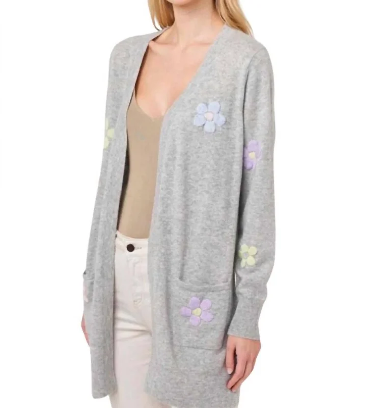 Exclusive Discount Polly Floral Cardigan In Grey/soft Lilac