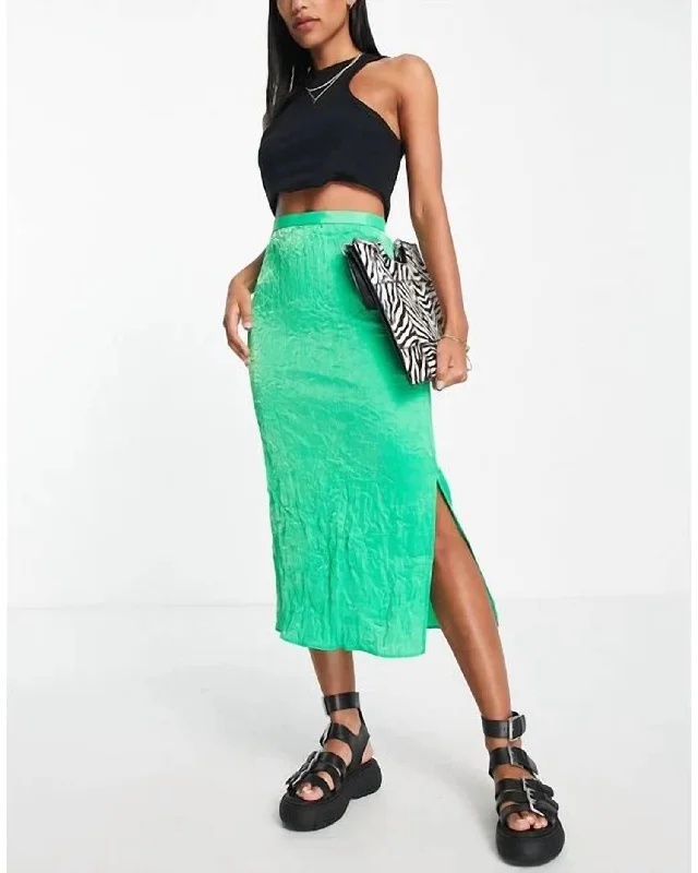 Timeless Women's Apparel Green Crinkle Slip Skirt