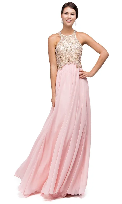 Trendy Casual Outfits Dancing Queen 9776 - Halter Swirl Beaded Prom Gown