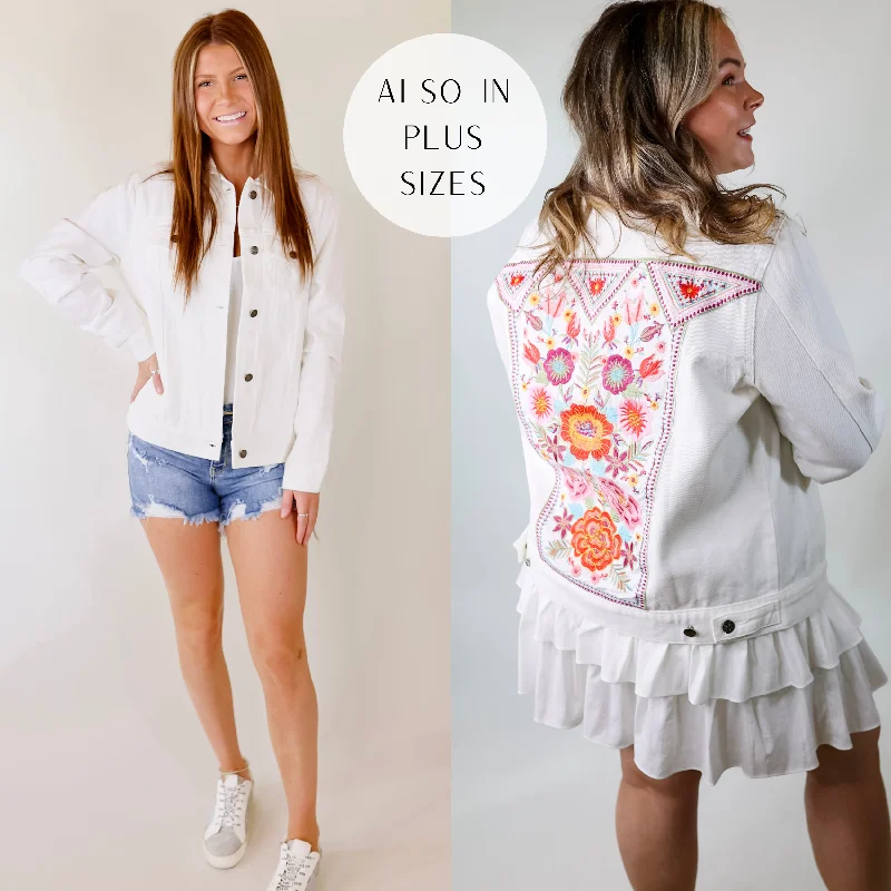 Best Online Women's Boutiques Prime Time Floral Embroidered Denim Jacket With Pockets in White