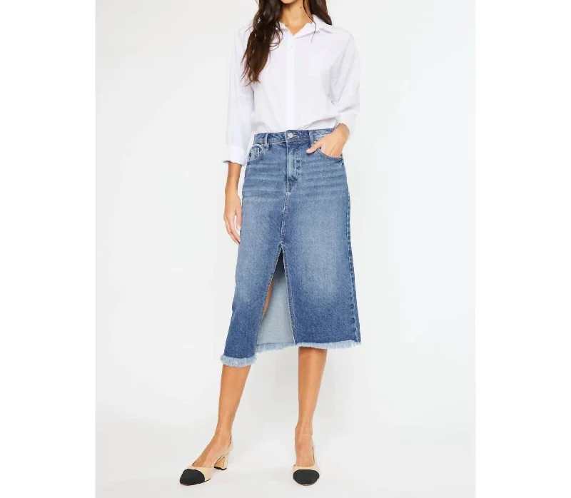 Women's Apparel High Rise Denim Midi Skirt In Medium Wash