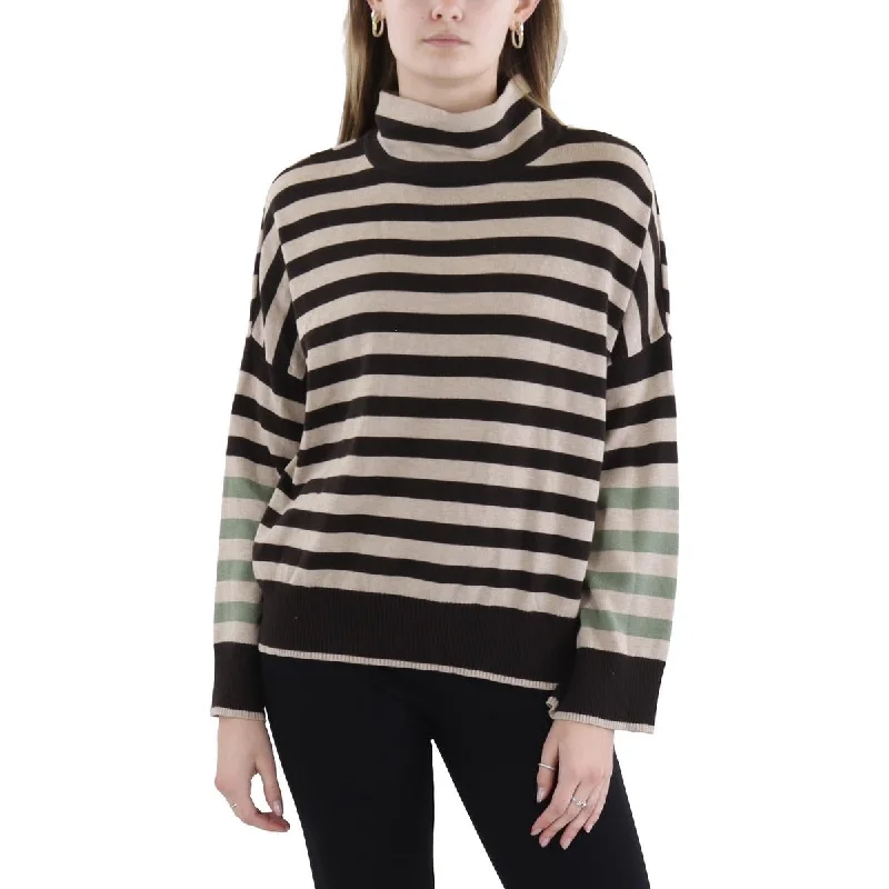 Plus Size Women Wear Womens Silk Blend Striped Mock Turtleneck Sweater