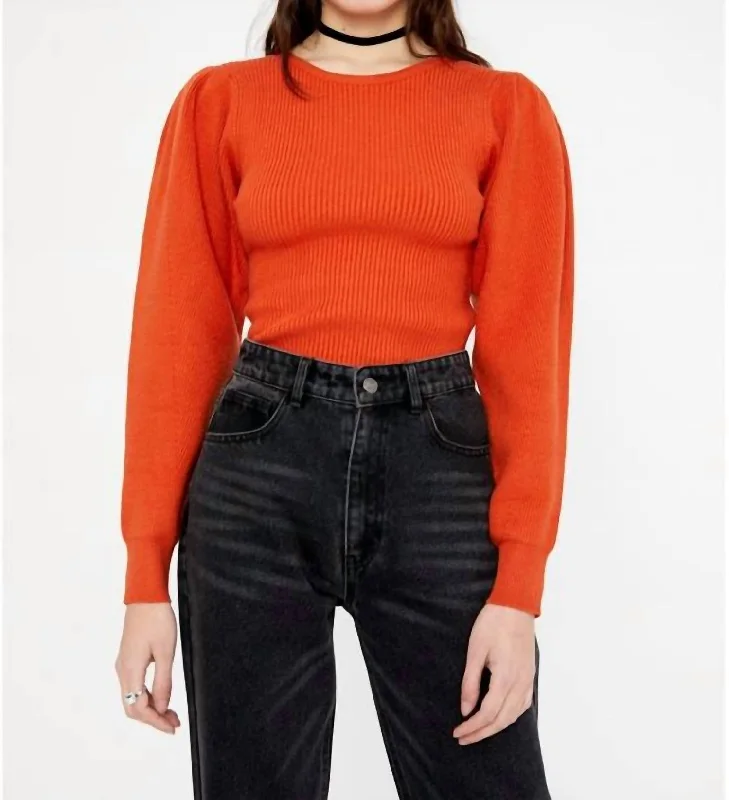 Clothes Sales Round Neck Ribbed Sweater In Orange