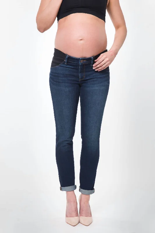 Women's Sports Apparel Chelsea Maternity Denim Ankle Jeans Under The Belly Side Panel In Dark Wash