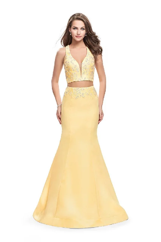 Women's Evening Wear La Femme 26311 - Beaded Mikado Gown