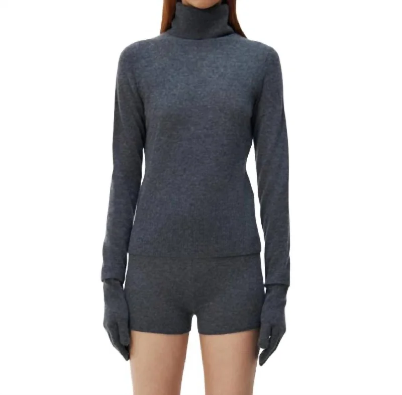 Affordable Fashion for Women Dita Cashmere Turtleneck Sweater W/ Gloves In Charcoal Melange