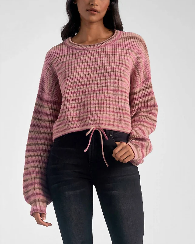 Stylish Outerwear Clothes For Women Crew Neck Sweater In Rose Stripe