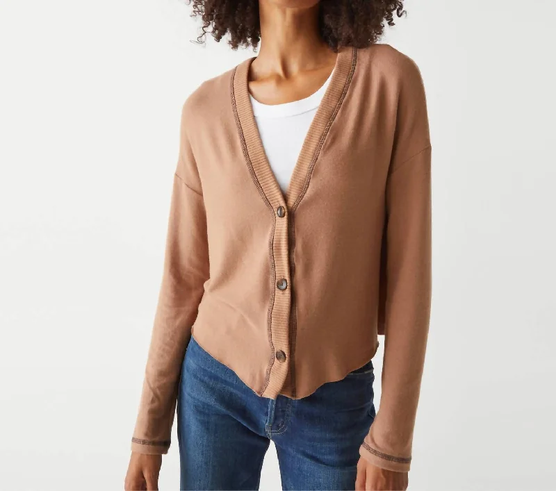 Women's Seasonal Wardrobe Clothing Noah Relaxed Deep V-Neck Cardigan In Camel/java