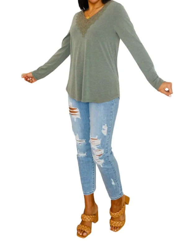 Casual Clothes For Women Lacey Long Sleeve In Olive Grey