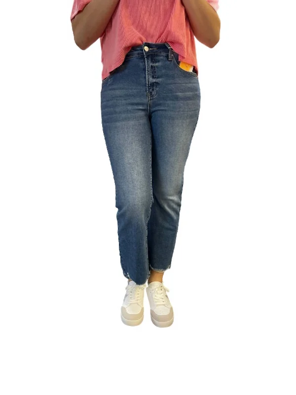 Women's Holiday Outfit High Rise Relaxed Straight Jeans In Dark Wash