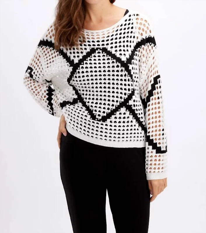 End Of Season Sale Clothing Printed Fishnet Top In Black/white