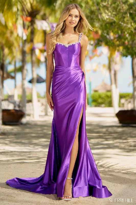 Women's Trendy Outfit Sherri Hill 56059 - Draped Metallic Mermaid Gown