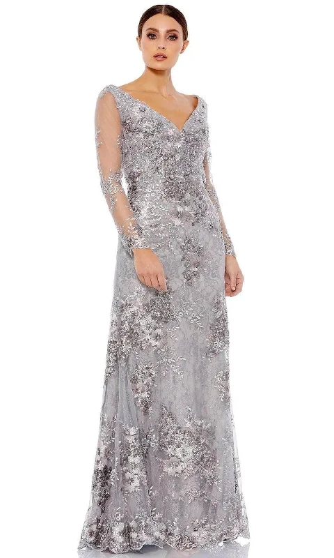 Women's Floral Print Outfit Mac Duggal 67539 - V-Neck Lace Evenng Gown