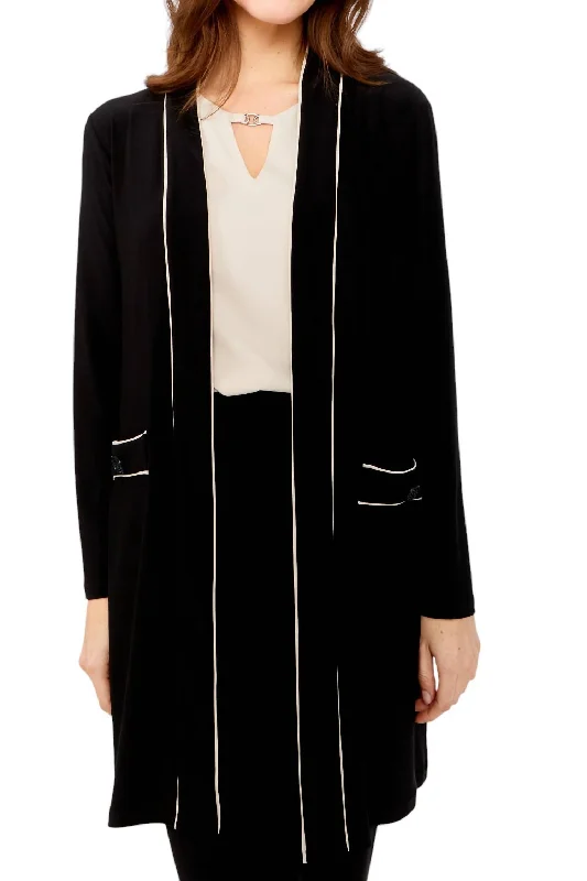 Women's Casual Apparel Relaxed Fit Open Front Duster In Black /beige