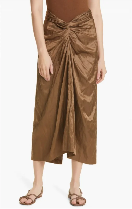 Women's Occasion Wear Apparel Metallic Twist Front Skirt In Brown